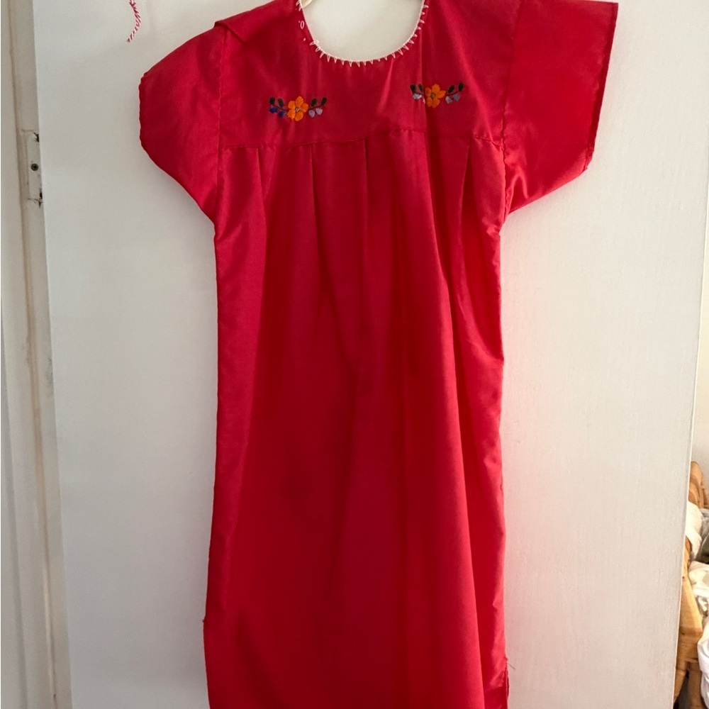 Vintage Mexican Red Embroidered Mini Dress Huipil handmade XS floral - Picture 6 of 7
